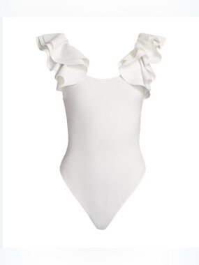 Alice + Olivia White Ruffle Shoulder